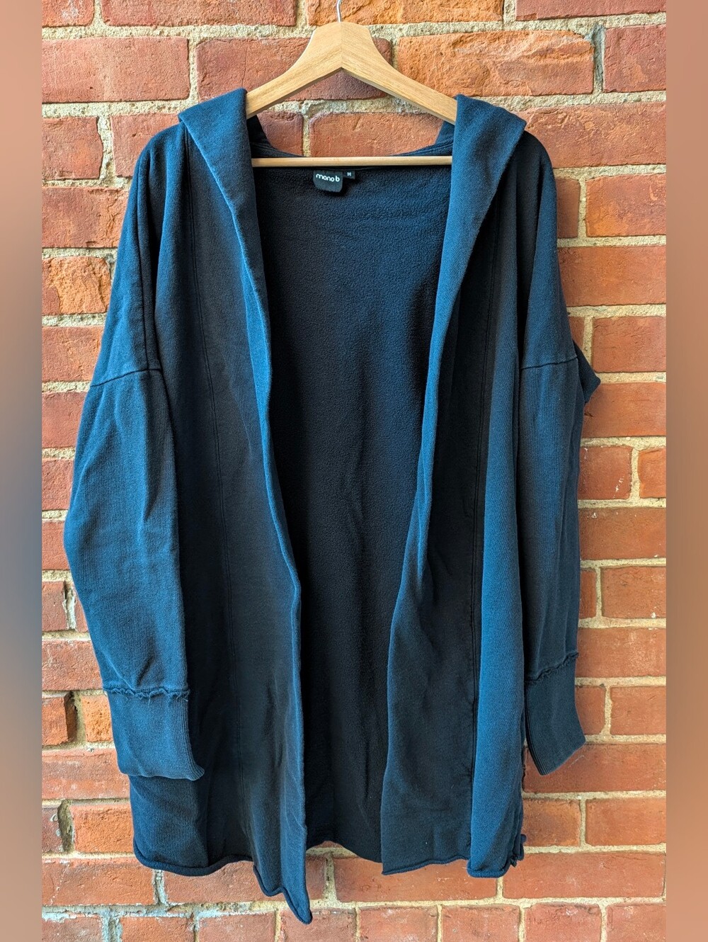 Mono B Black Open Front Longline Hoodie Cardigan